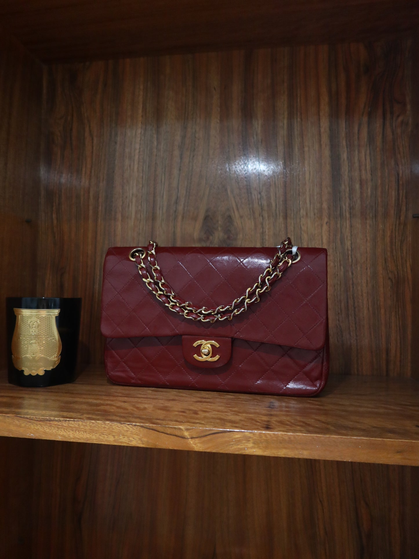 CHANEL CLASSIC DOUBLE FLAP BAG MEDIUM 24K GOLD RED