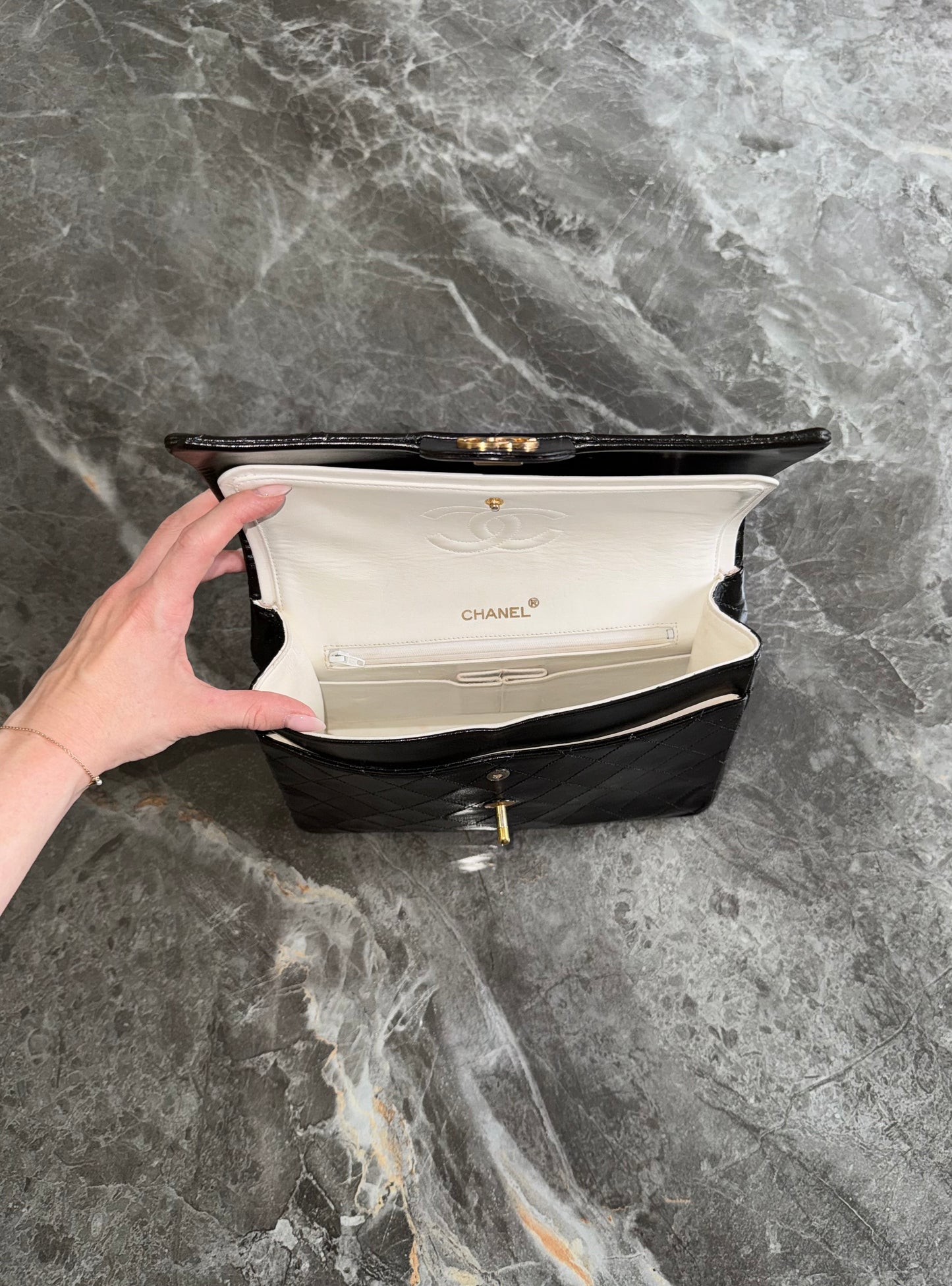 CHANEL CLASSIC DOUBLE FLAP BAG BLACK MEDIUM TALL 24K GOLD HW