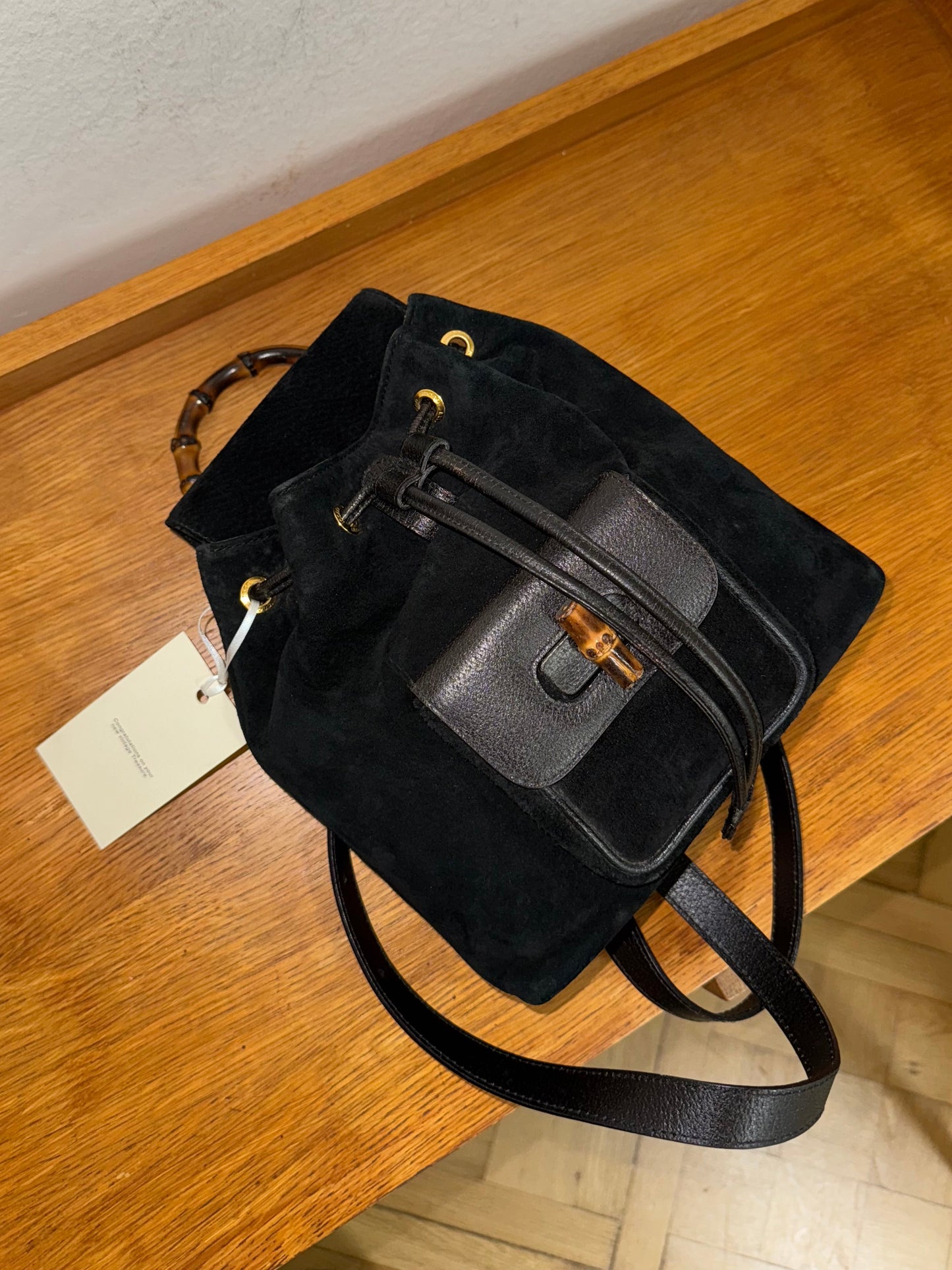 GUCCI SUEDE BAMBOO BACKAPACK