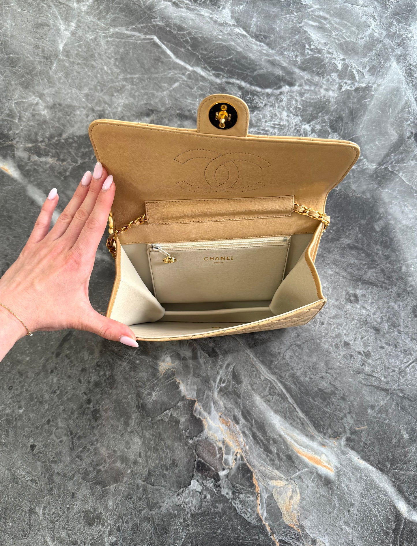 CHANEL CLASSIC SINGLE FLAP BAG LAMBSKIN BEIGE 24K HW