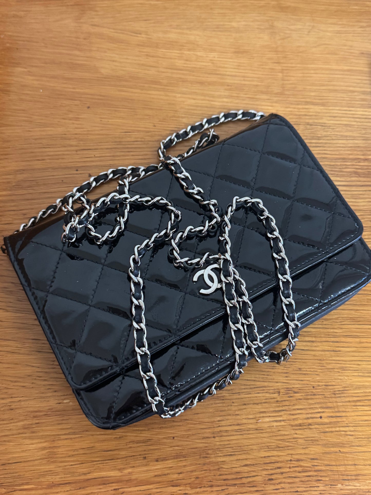 CHANEL WOC BLACK PATENT LEATHER SILVER HW SERIES 14