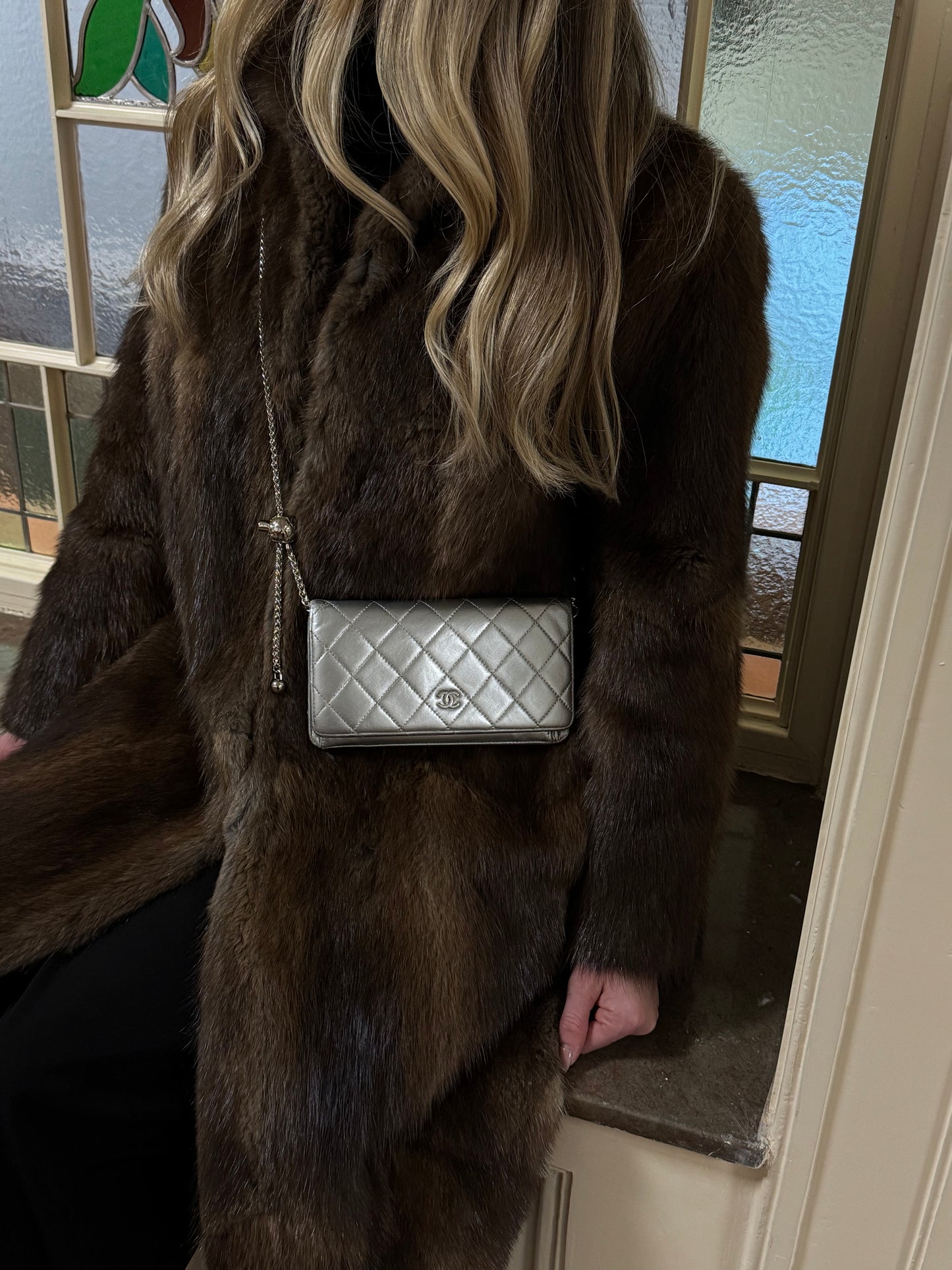 CHANEL WALLET QUILTED SILVER