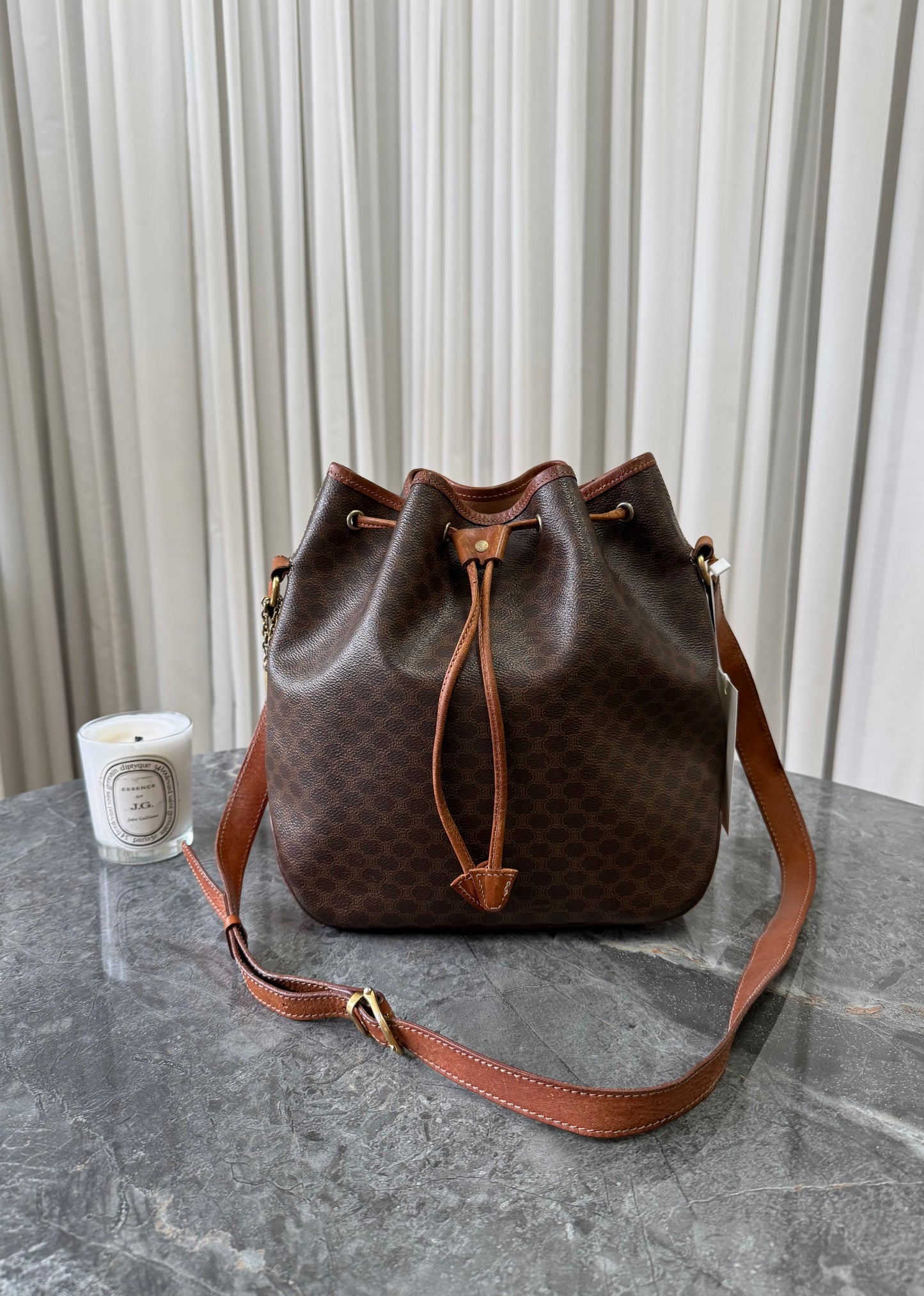CELINE MACADAM DRAWSTRING BUCKET SHOULDER BAG