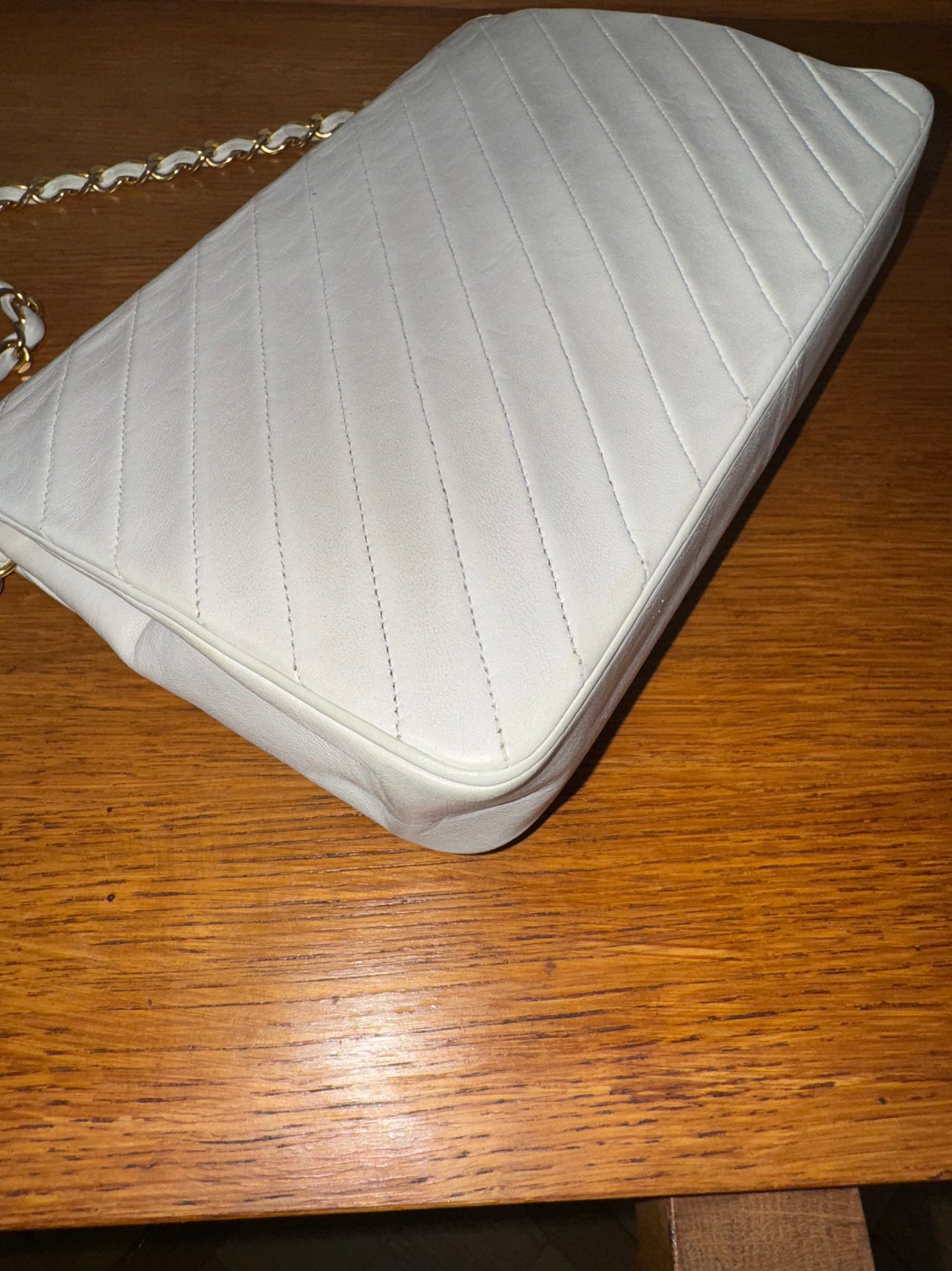 CHANEL DIAGONAL STITCH FLAP OFF WHITE