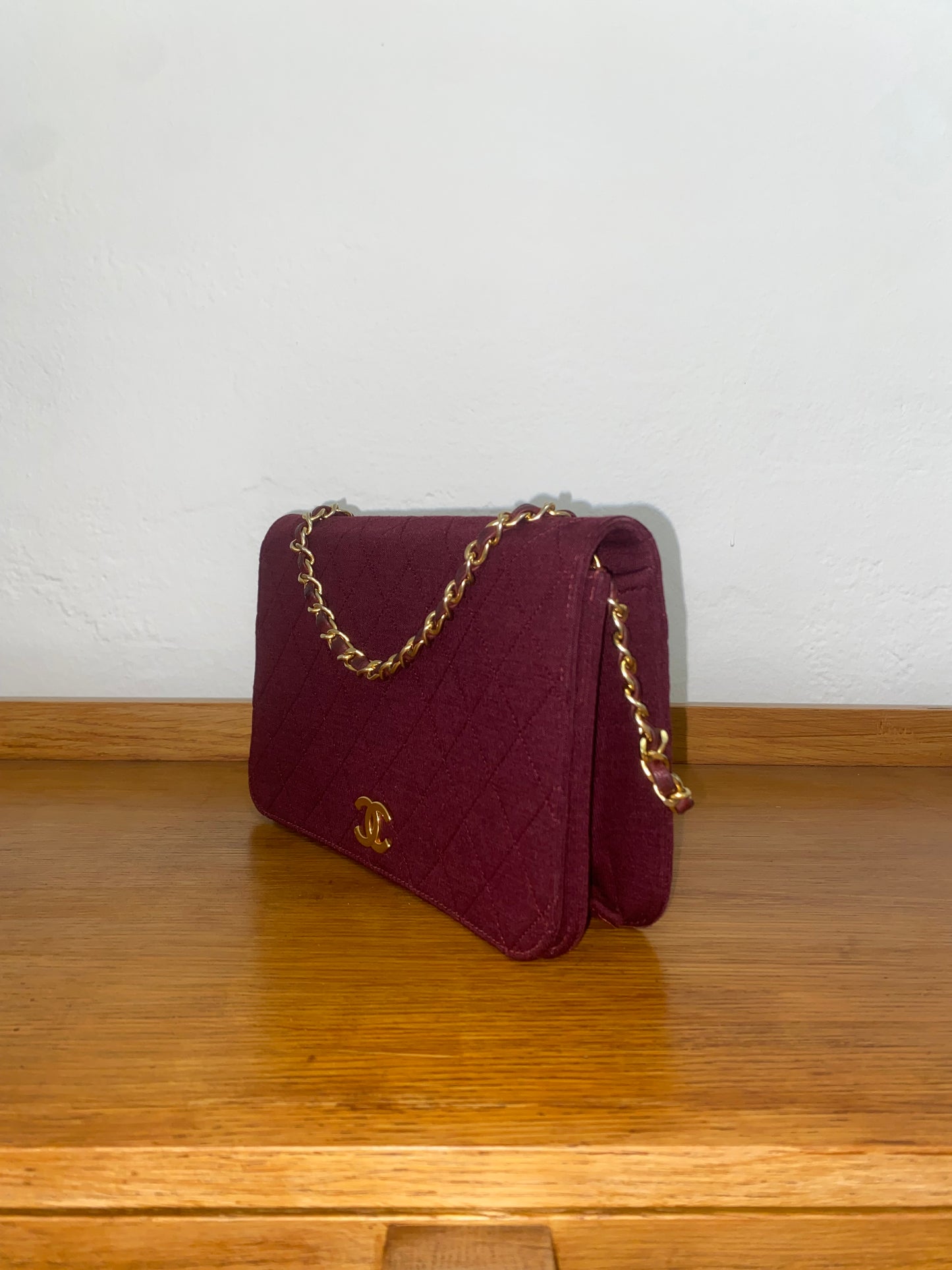 CHANEL BURGUNDY QUILTED WOC 24K GOLD PLATED