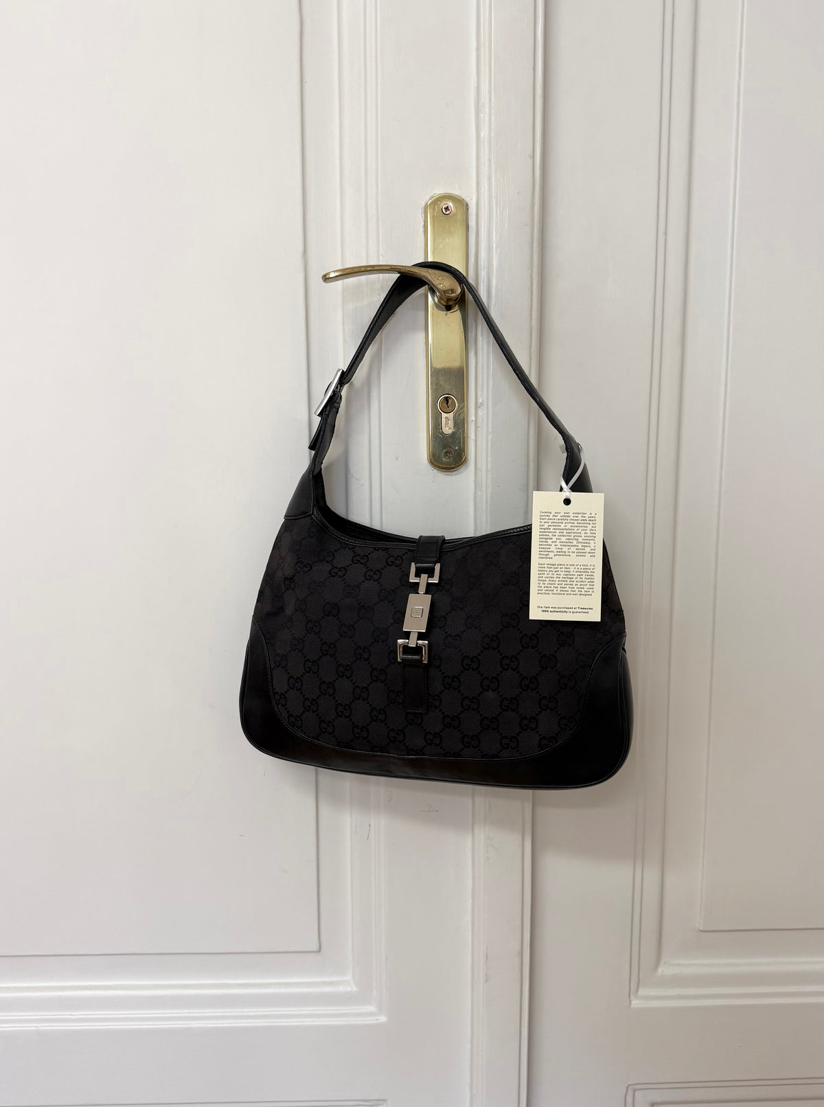 Gucci Jackie GG Canvas Shoulder Bag Black Silver HW