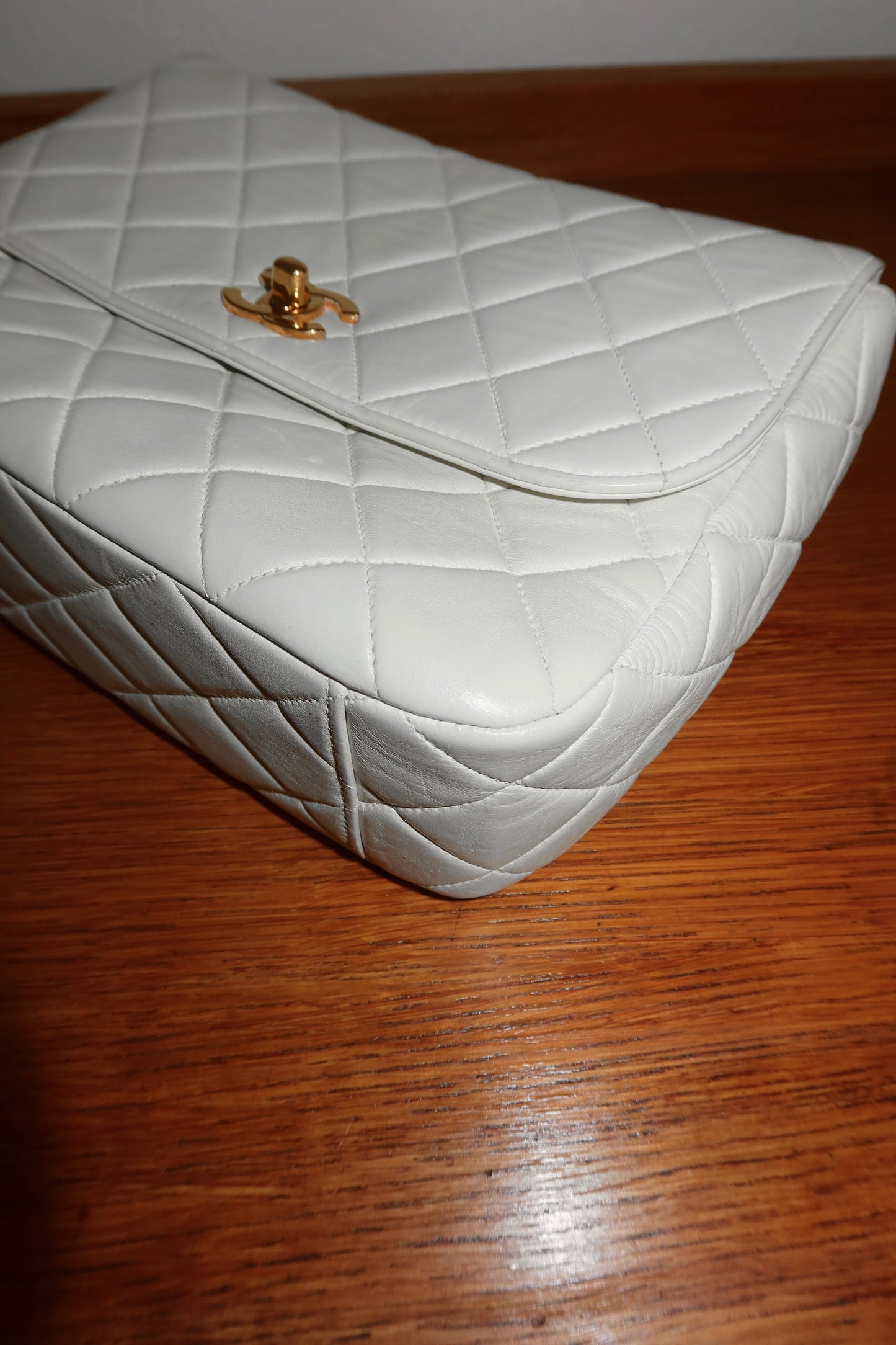 CHANEL MATELASSE FLAP BAG TWIST LOCK WIDE STRAP CREAM