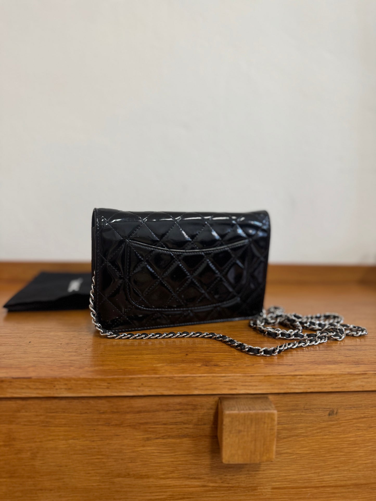 CHANEL WOC BLACK PATENT LEATHER SILVER HW SERIES 14