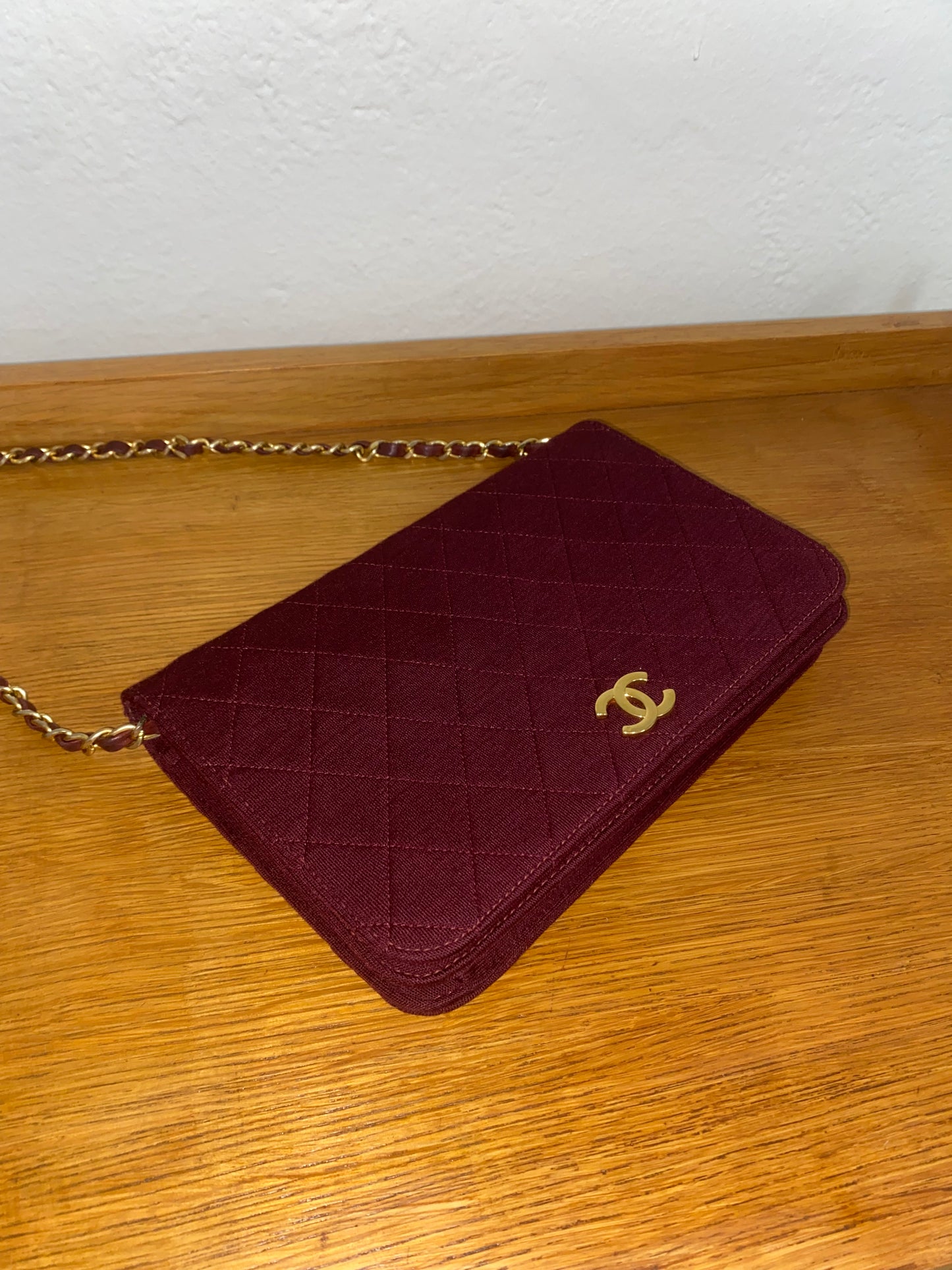 CHANEL BURGUNDY QUILTED WOC 24K GOLD PLATED