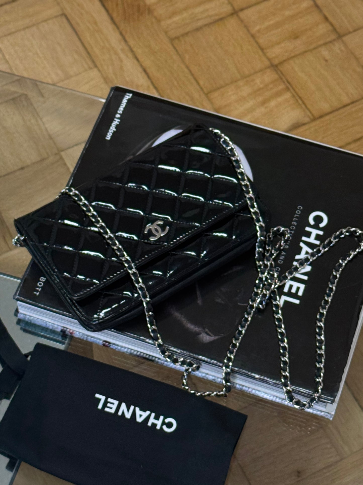 CHANEL WOC BLACK PATENT LEATHER SILVER HW SERIES 14
