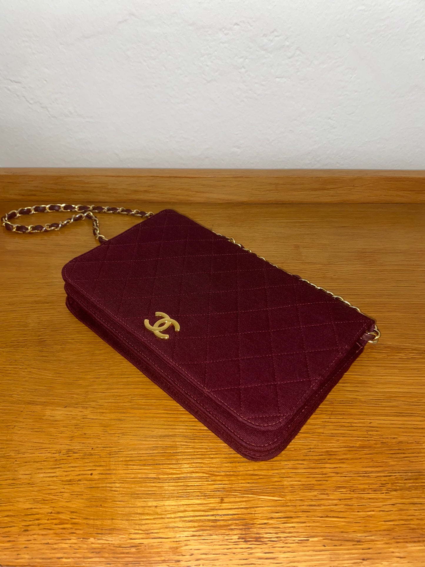 CHANEL BURGUNDY QUILTED WOC 24K GOLD PLATED