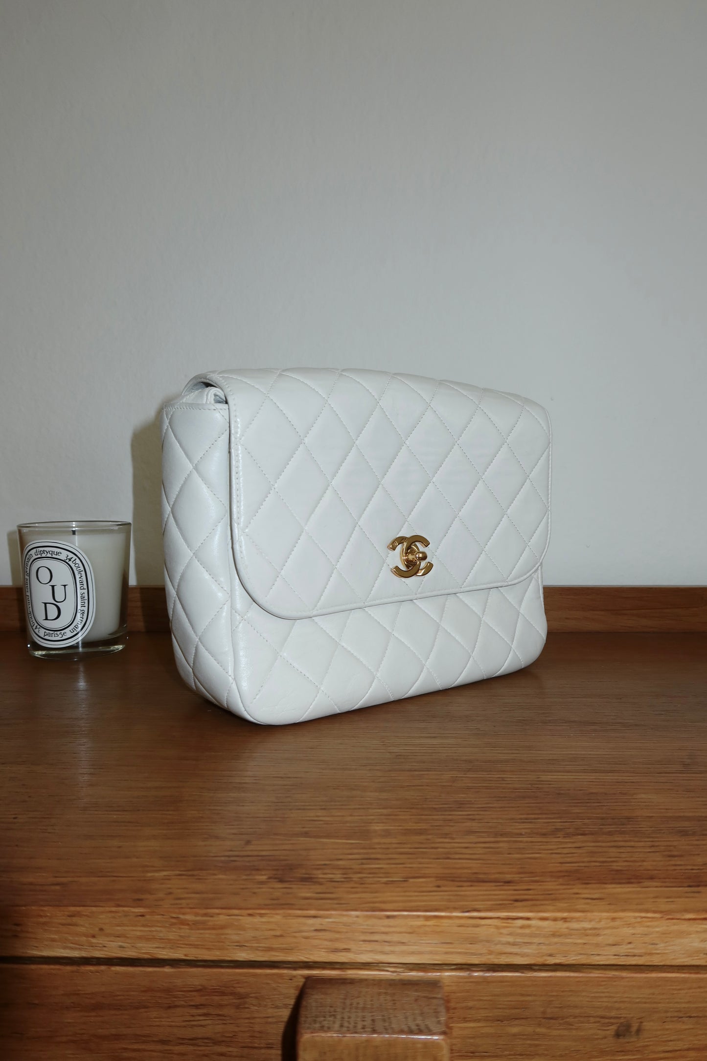 CHANEL MATELASSE FLAP BAG TWIST LOCK WIDE STRAP CREAM