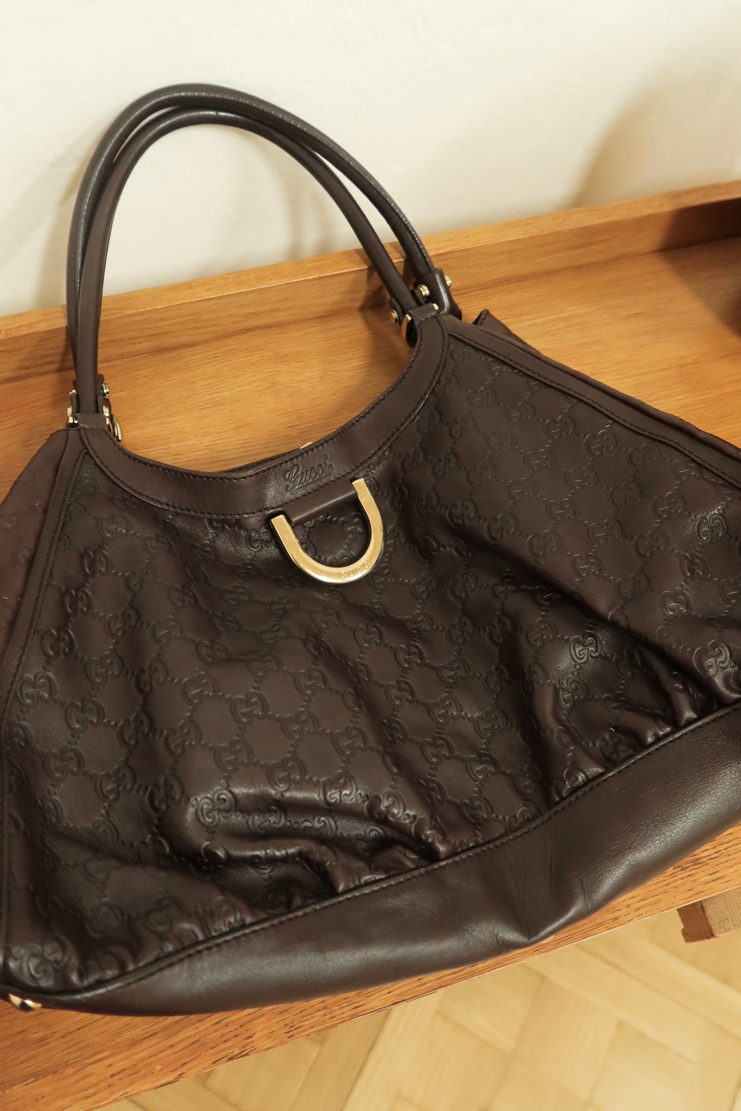 GUCCI GG HOBO ABBEY BAG BURGUNDY GOLD HW