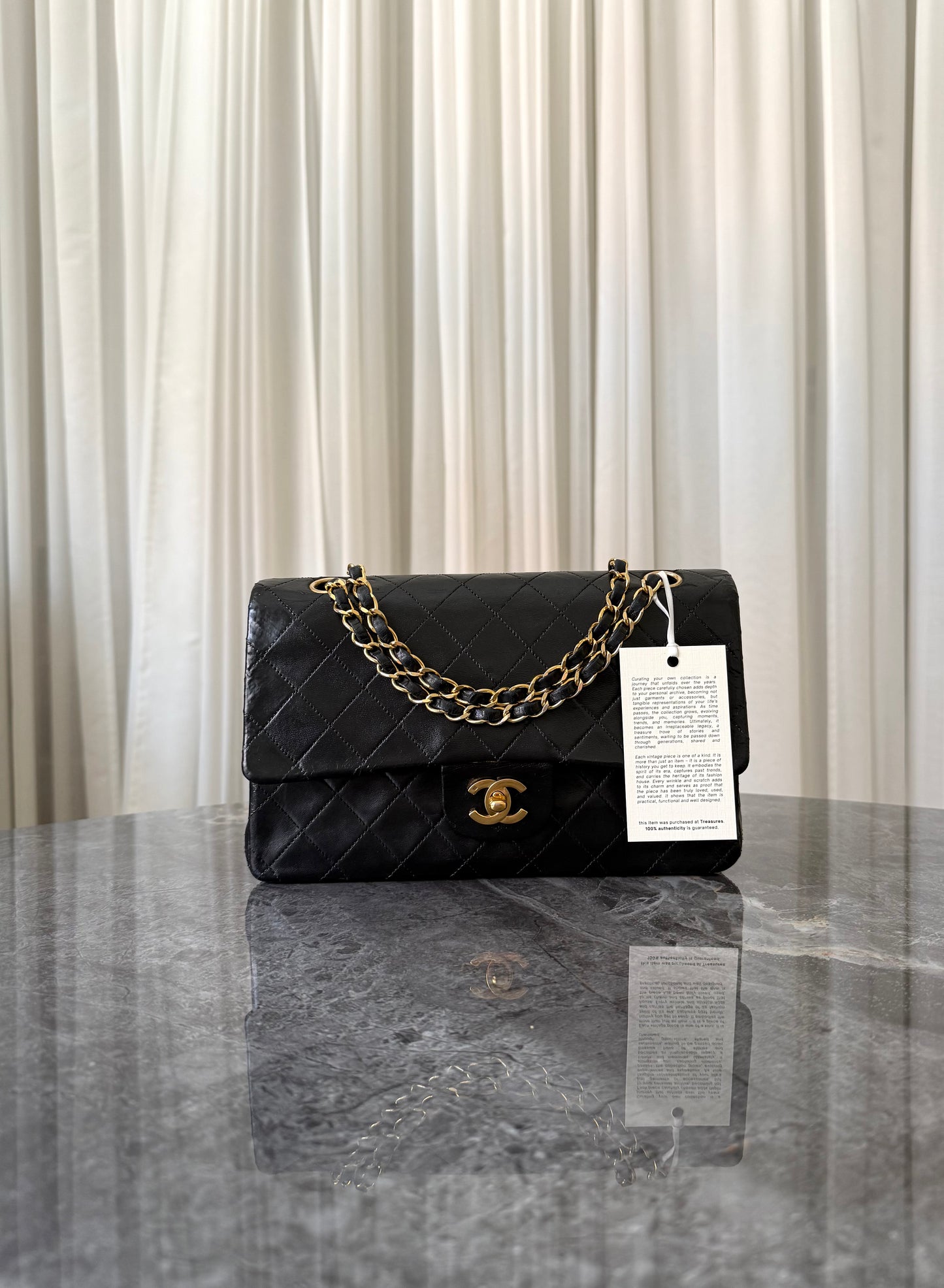 CHANEL CLASSIC DOUBLE FLAP BAG MEDIUM BLACK 24K GOLD HW