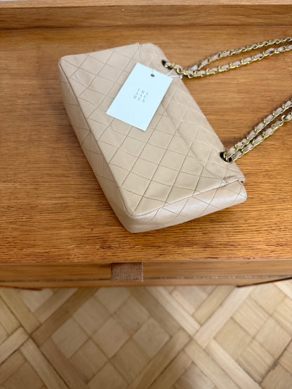 CHANEL TWIST LOCK CLASSIC FLAP BAG BEIGE