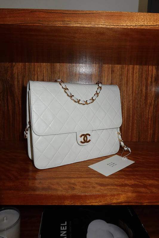 CHANEL 80s SINGLE FLAP BAG CREAM