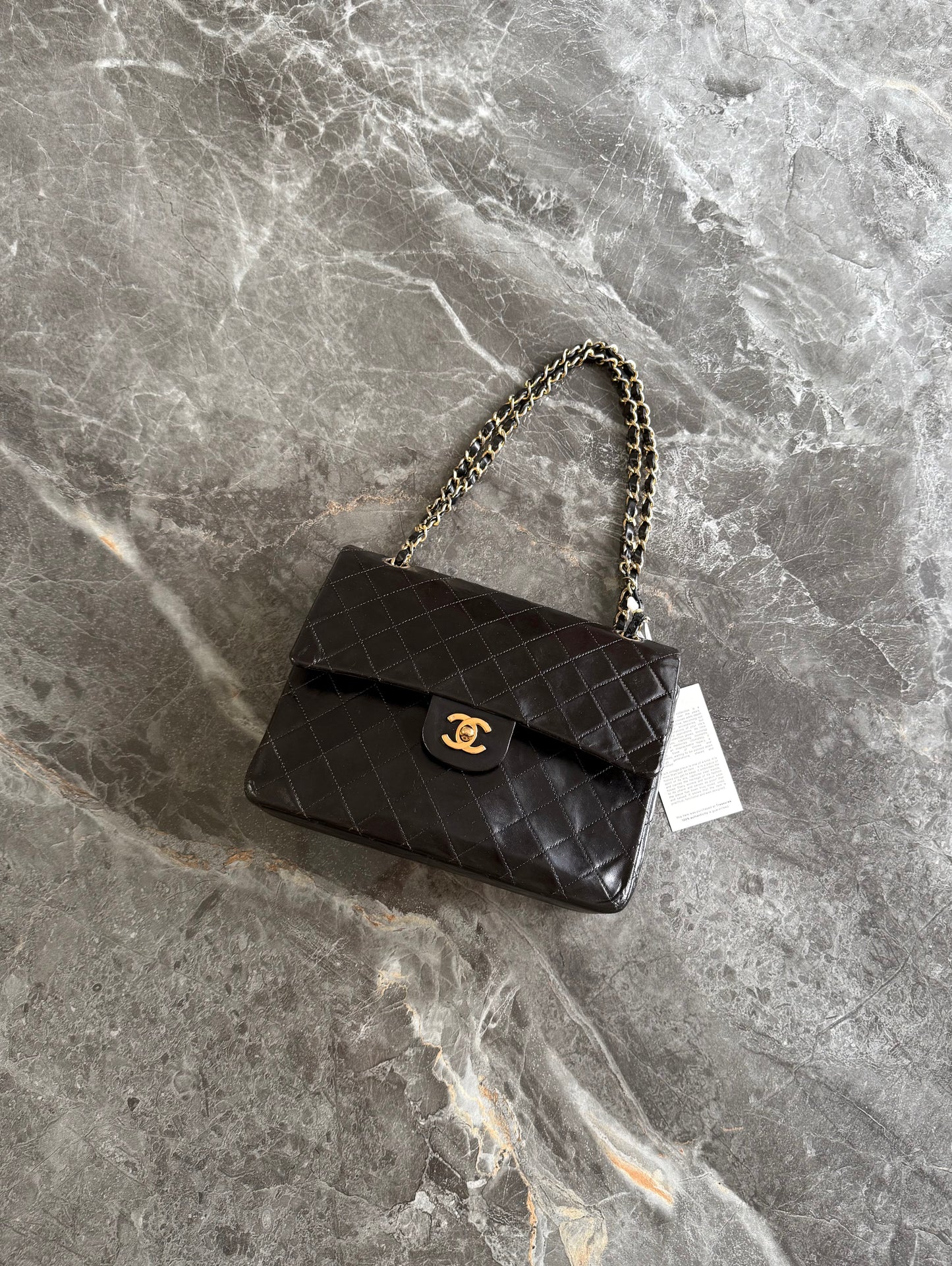 CHANEL CLASSIC DOUBLE FLAP BAG BLACK MEDIUM TALL 24K GOLD HW