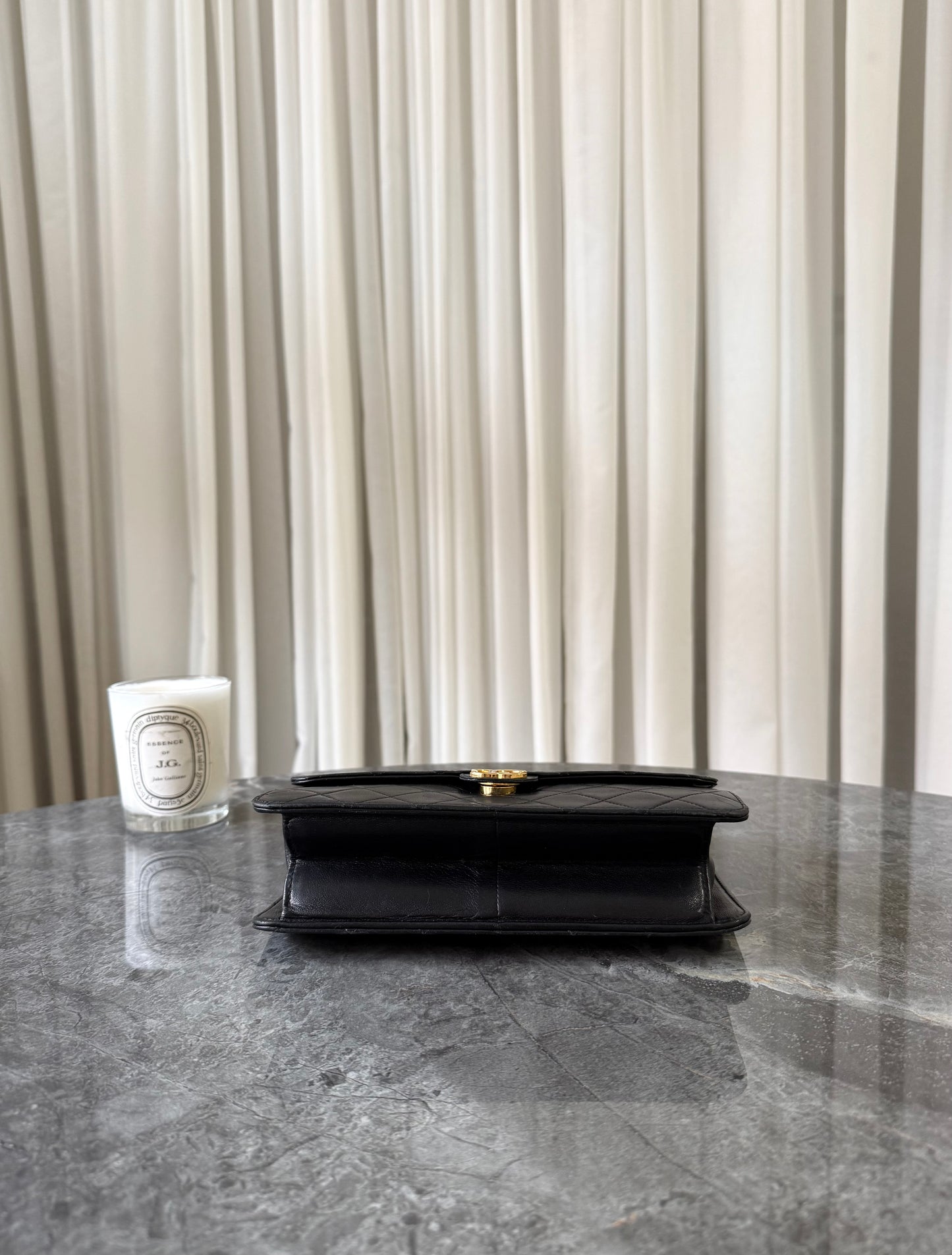 CHANEL CLASSIC SINGLE FLAP BAG LAMBSKIN BLACK 24K GOLD HW