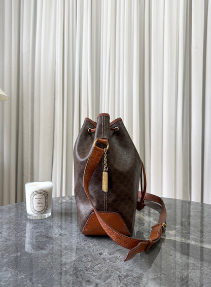 CELINE MACADAM DRAWSTRING BUCKET SHOULDER BAG