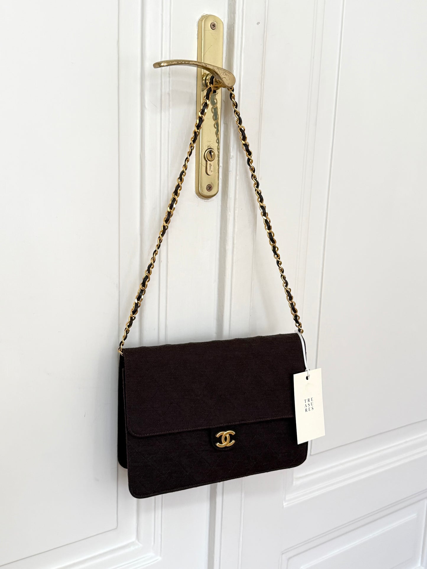 CHANEL SINGLE FLAP MATELASSE JERSEY BROWN BAG