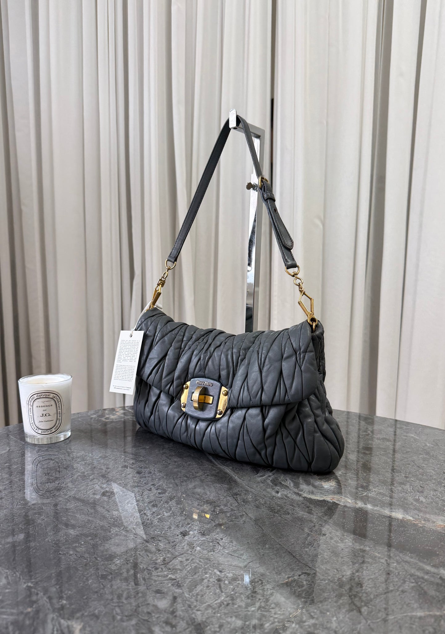 MIU MIU MATELASSE VITELLO SHOULDER BAG GREY