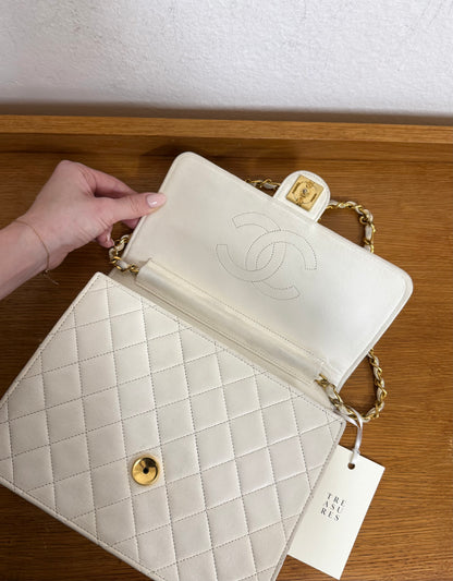 CHANEL CLASSIC SINGLE FLAP BAG LAMBSKIN WHITE 24K GOLD HW
