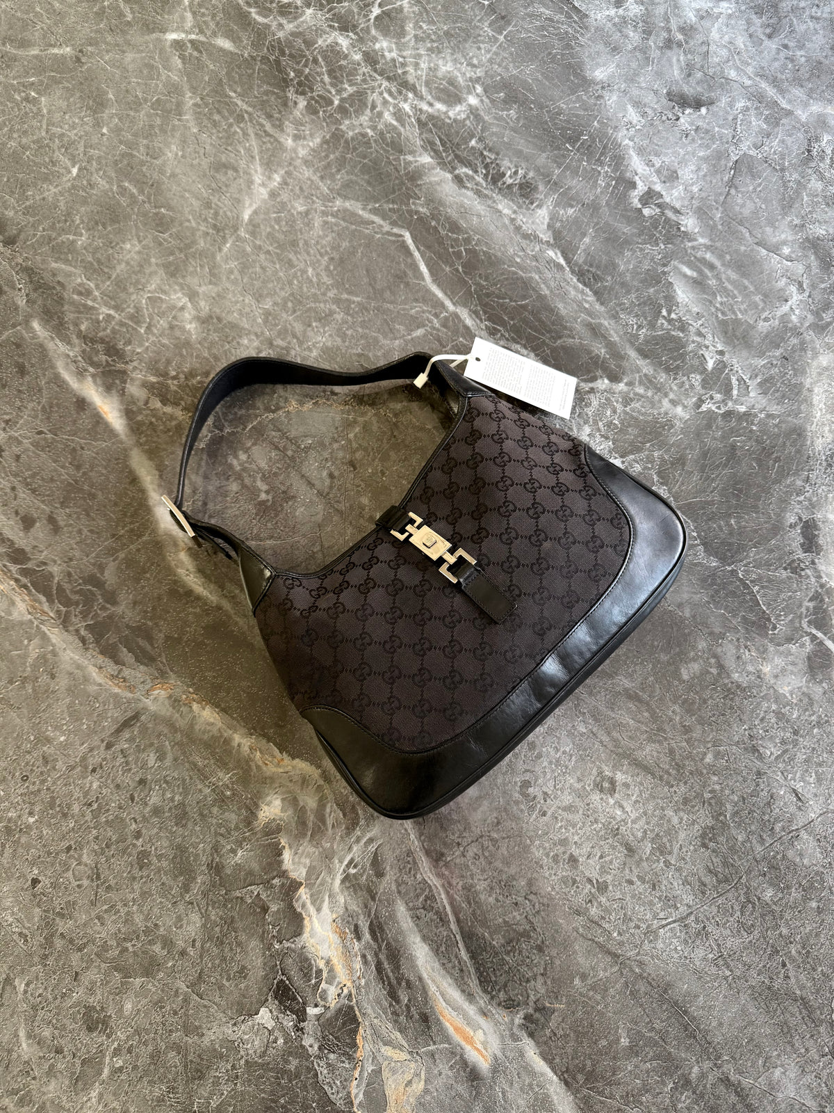 Gucci Jackie GG Canvas Shoulder Bag Black Silver HW