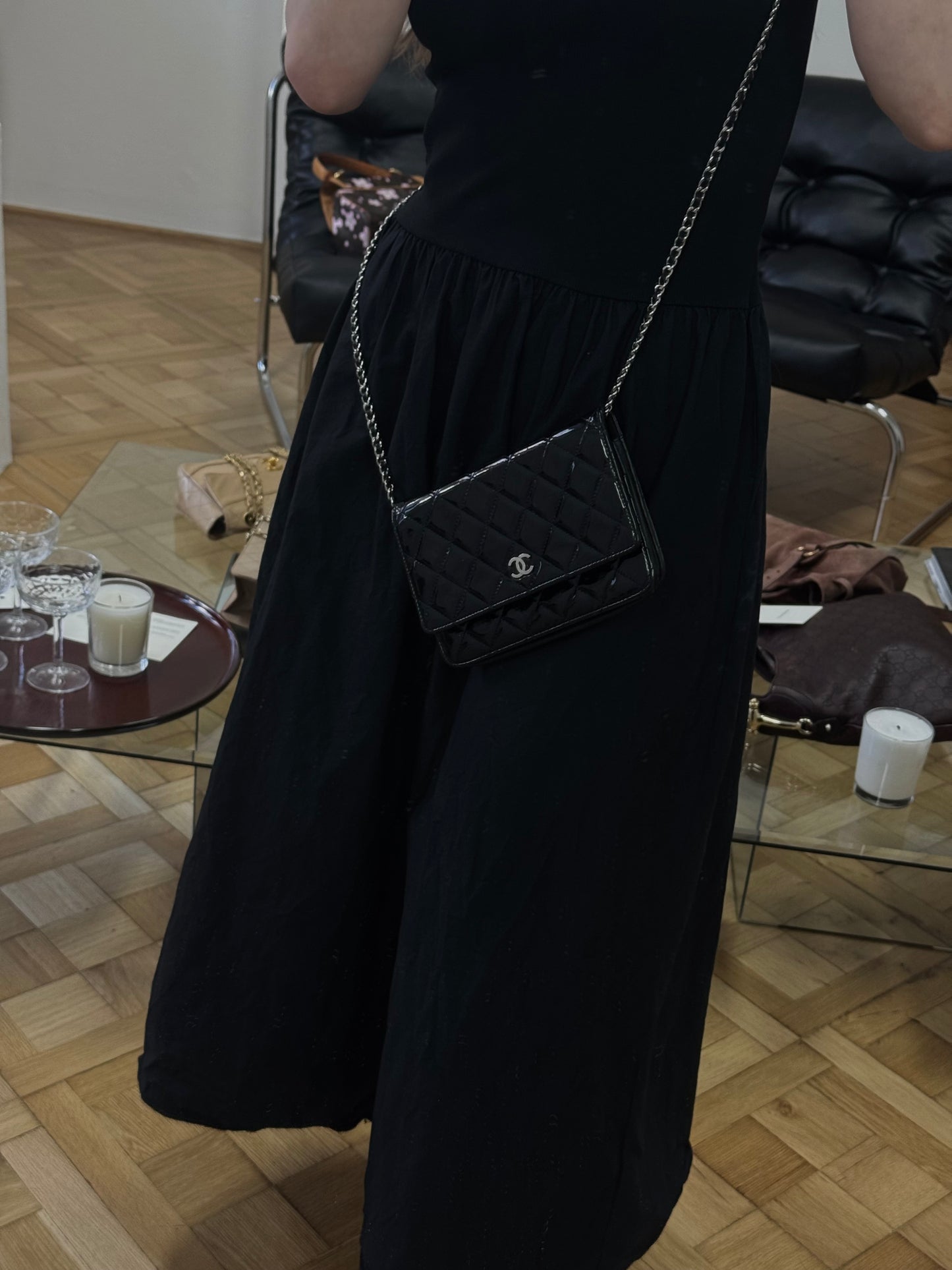 CHANEL WOC BLACK PATENT LEATHER SILVER HW SERIES 14
