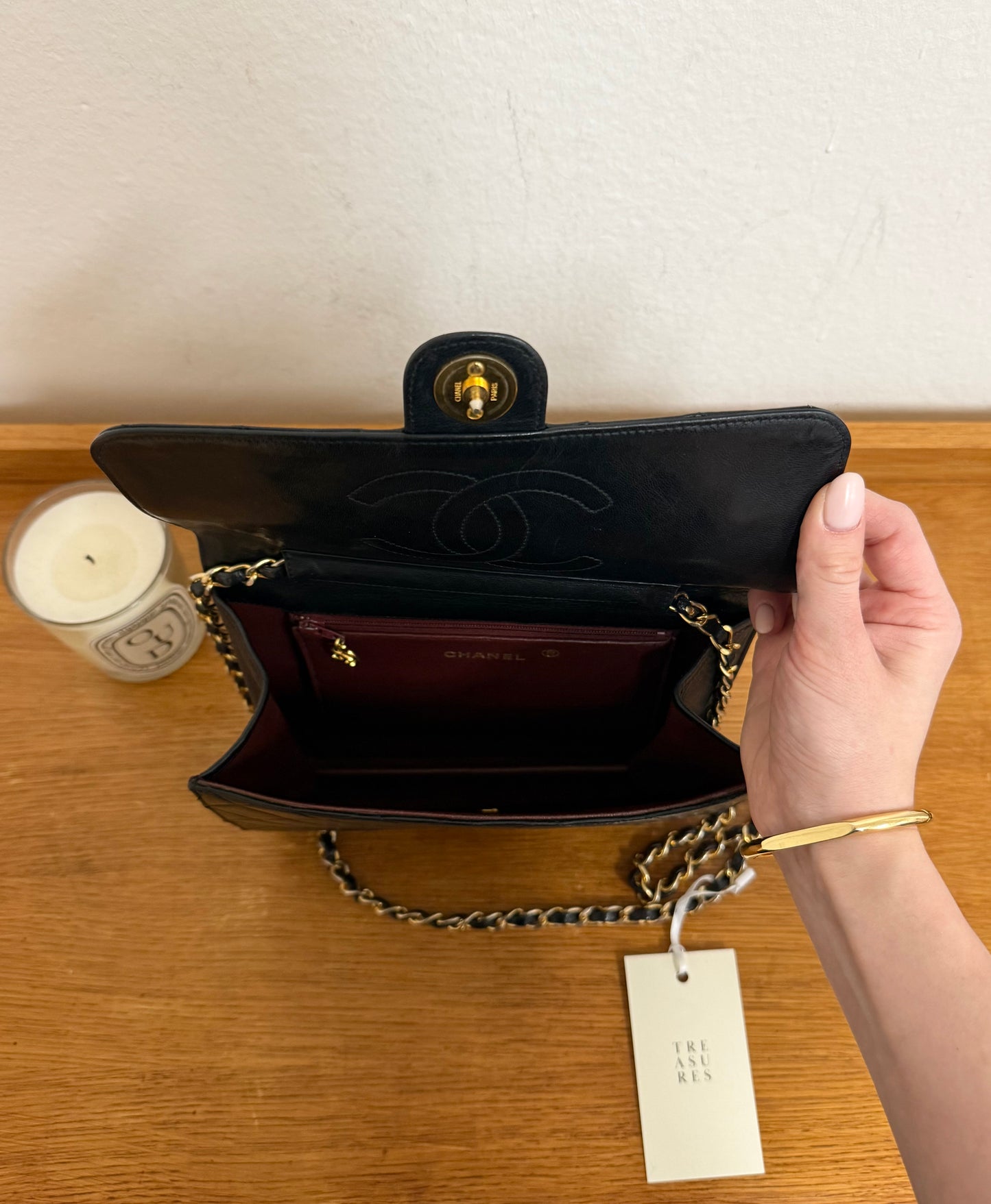 CHANEL CLASSIC SINGLE FLAP BAG LAMBSKIN BLACK 24K GOLD HW