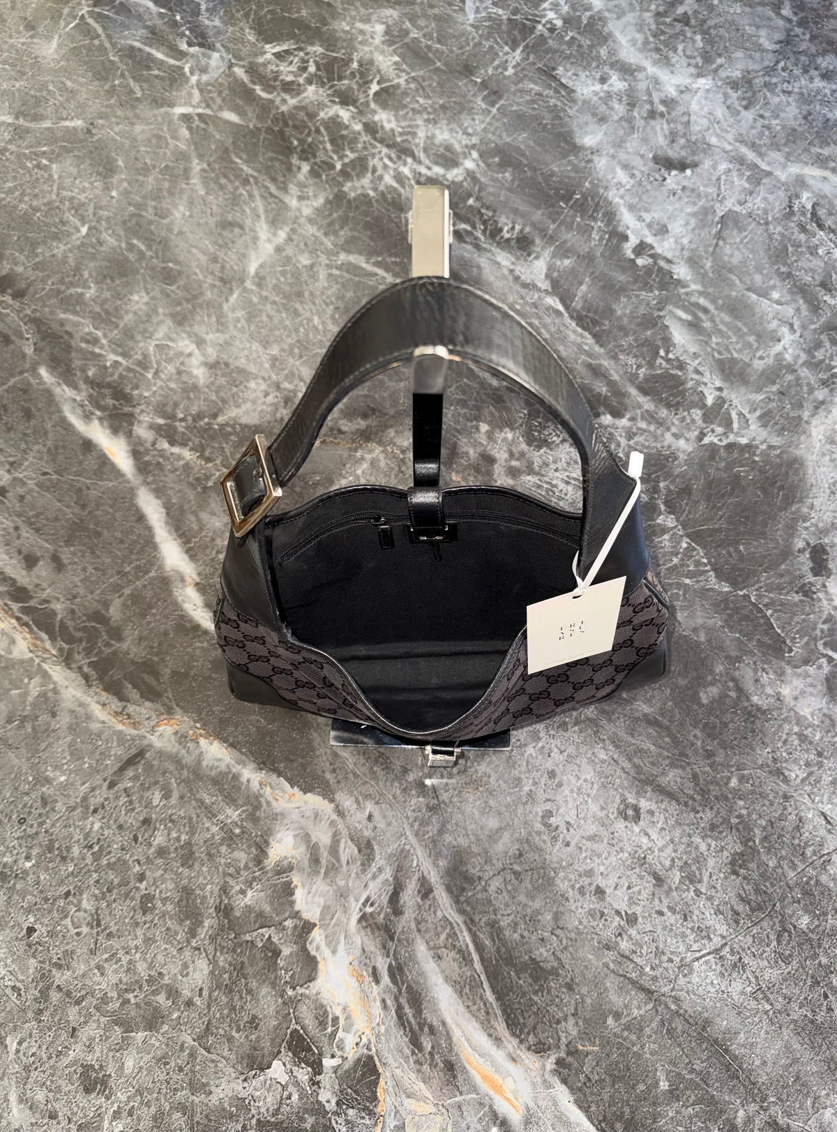 Gucci Jackie GG Canvas Shoulder Bag Black Silver HW