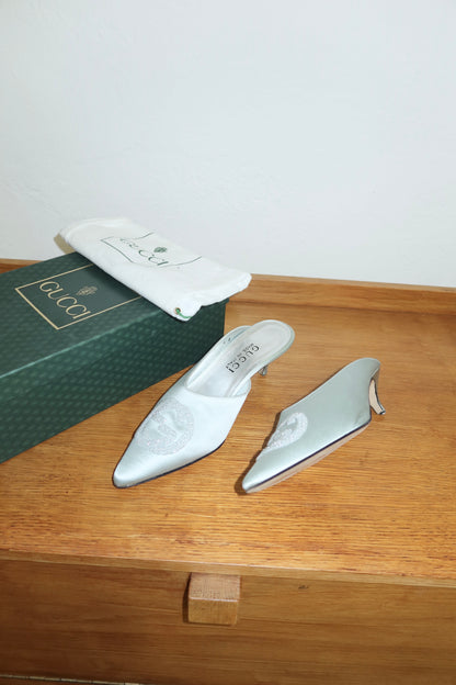 GUCCI BEADED SATIN KITTEN HEELS 36