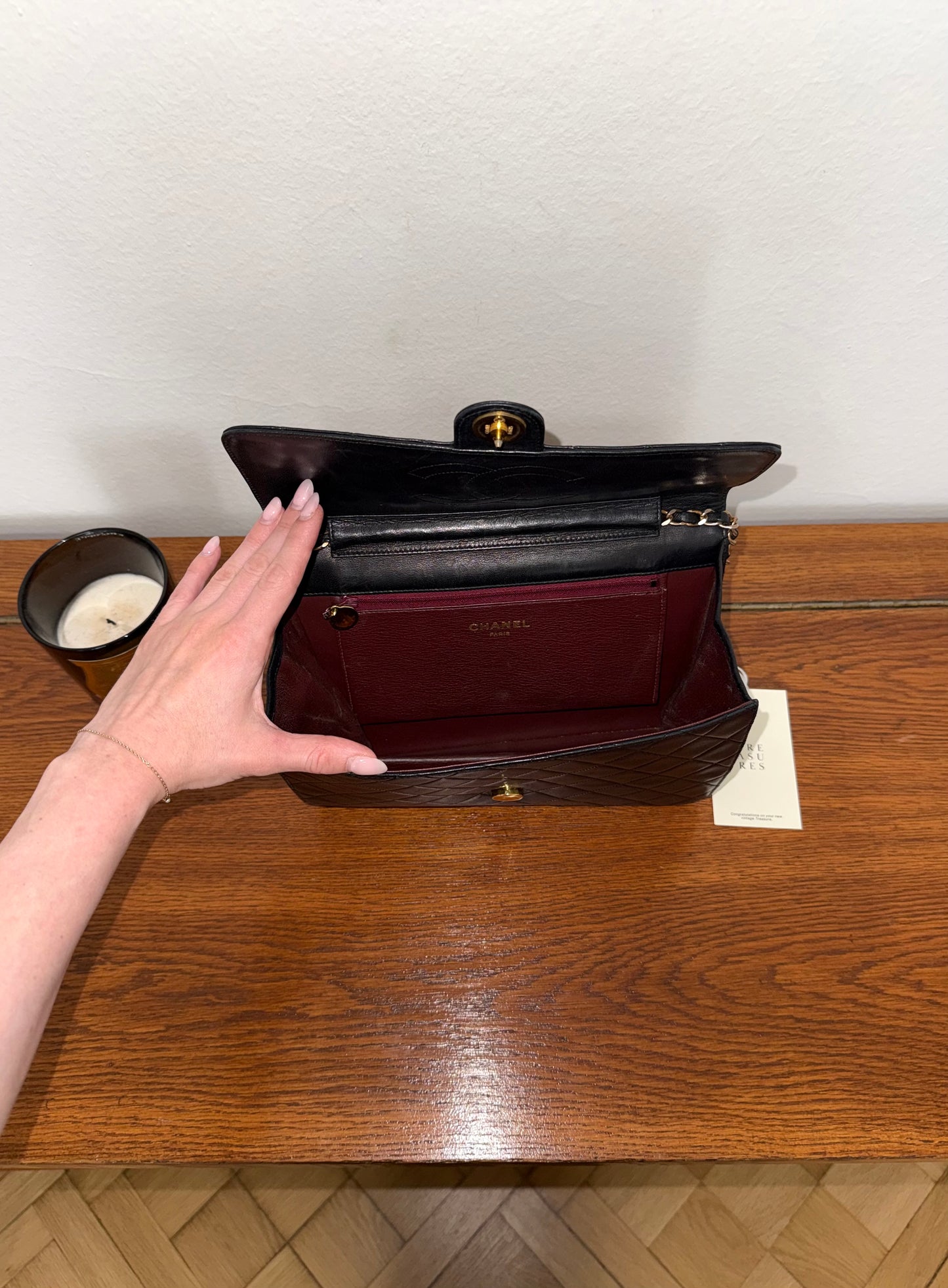 CHANEL BLACK SINGLE FLAP LAMBSKIN 24K GOLD HW