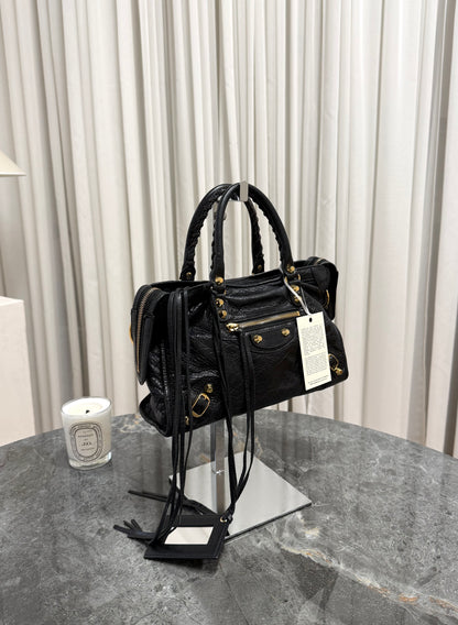 BALENCIAGA SMALL CITY BAG BLACK GOLD HW
