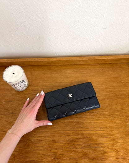 CHANEL CLASSIC LONG WALLET LAMBSKIN SERIES 17 NAVY