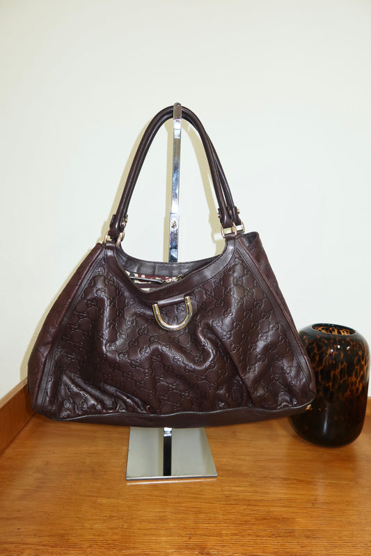 GUCCI GG HOBO ABBEY BAG BURGUNDY GOLD HW