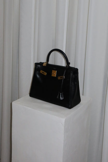 HERMES KELLY 28 BOX CALF BLACK 1959 O stamp