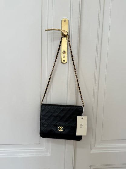 CHANEL CLASSIC SINGLE FLAP BAG LAMBSKIN BLACK 24K GOLD HW