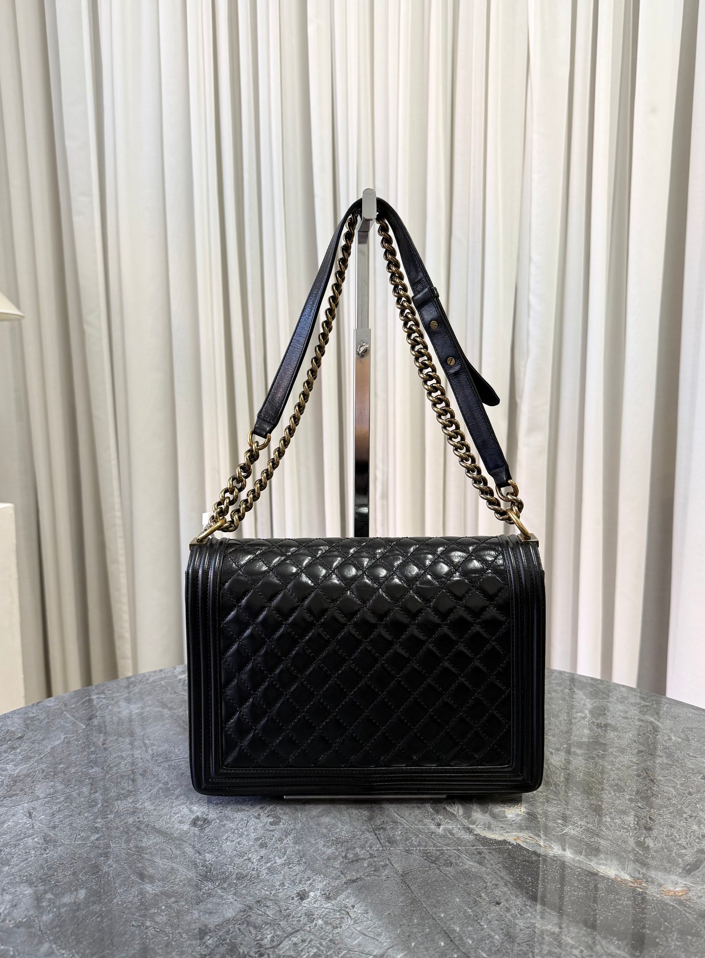 CHANEL LARGE BOY BAG BLACK GOLD HW