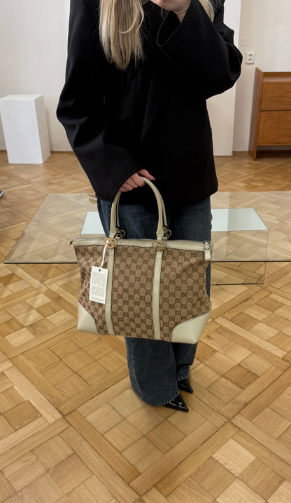 GUCCI HEART GG MONOGRAM SHOPPER TOTE BAG