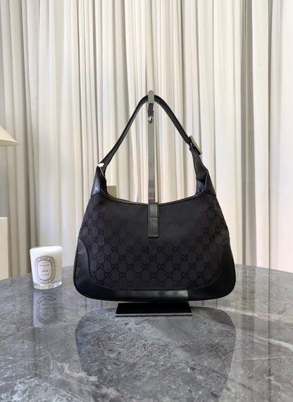 Gucci Jackie GG Canvas Shoulder Bag Black Silver HW