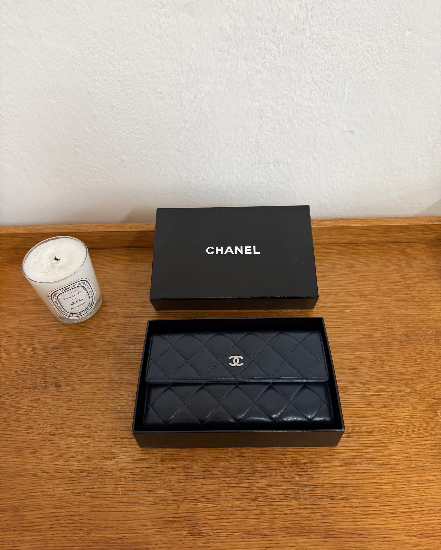 CHANEL CLASSIC LONG WALLET LAMBSKIN SERIES 17 NAVY