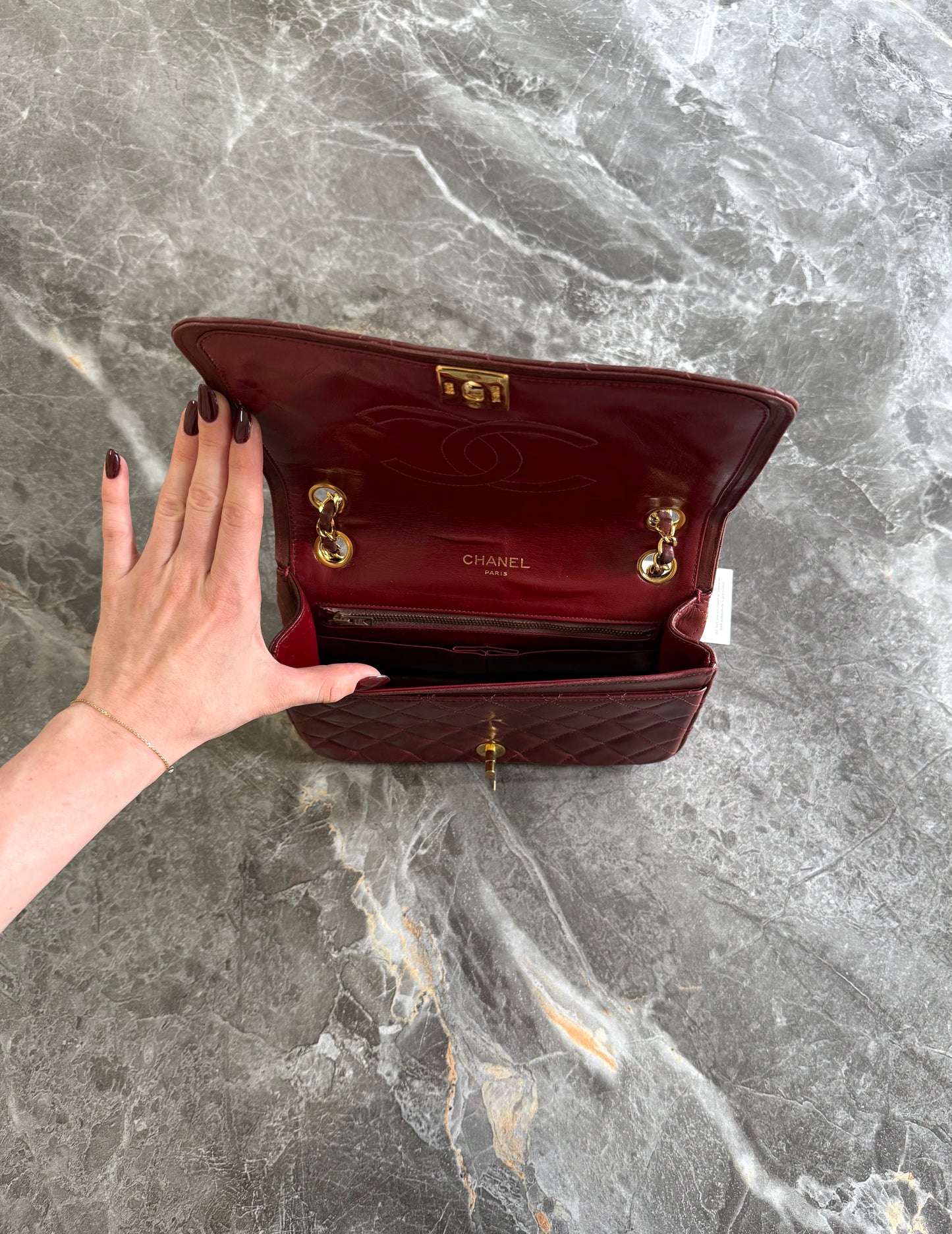 CHANEL FULL FLAP TWIST LOCK 24k GOLD BURGUNDY