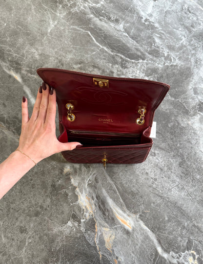 CHANEL FULL FLAP TWIST LOCK 24k GOLD BURGUNDY