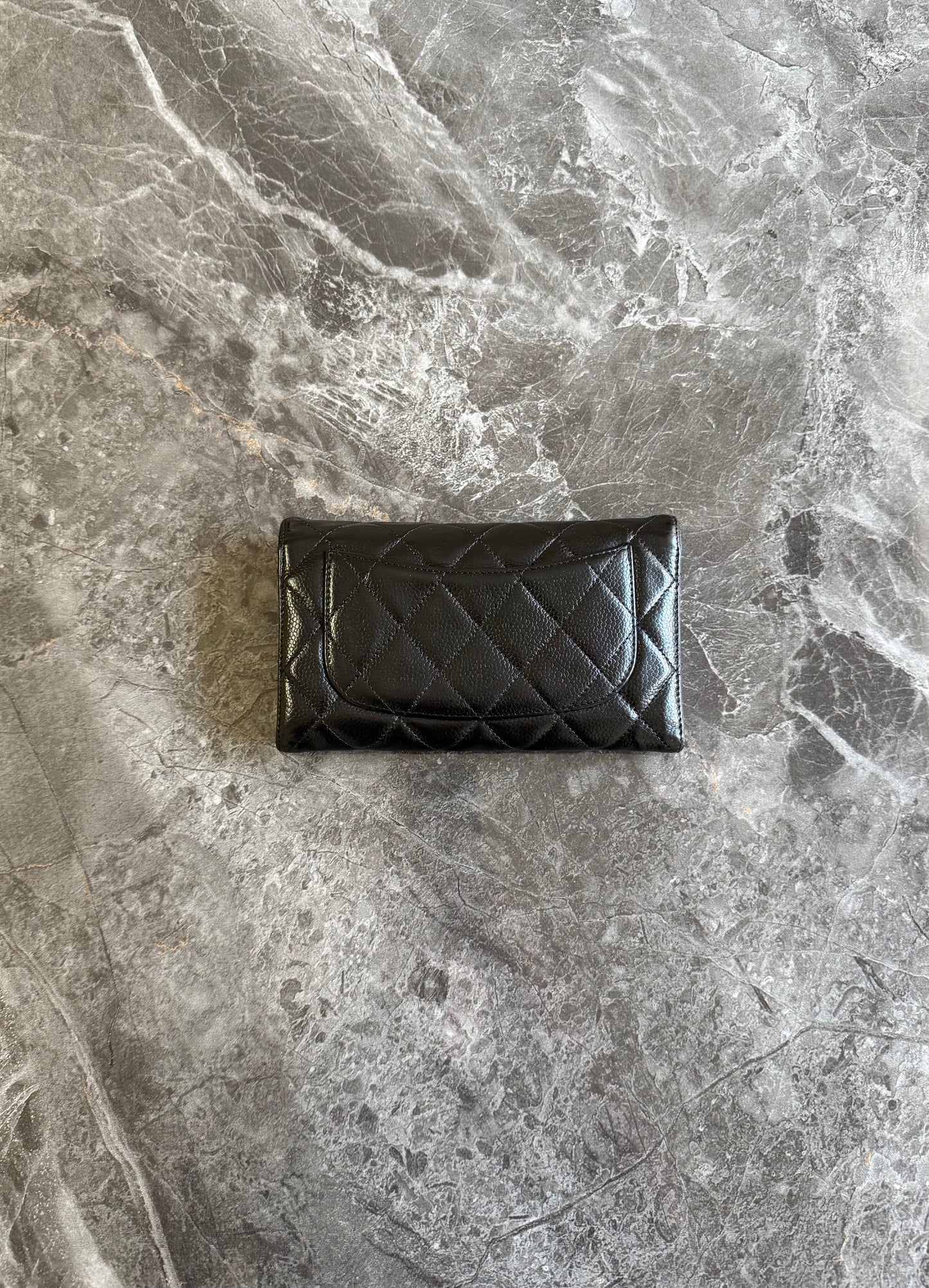 CHANEL CLASSIC LONG WALLET BLACK CAVIAR SILVER HW SERIES 12