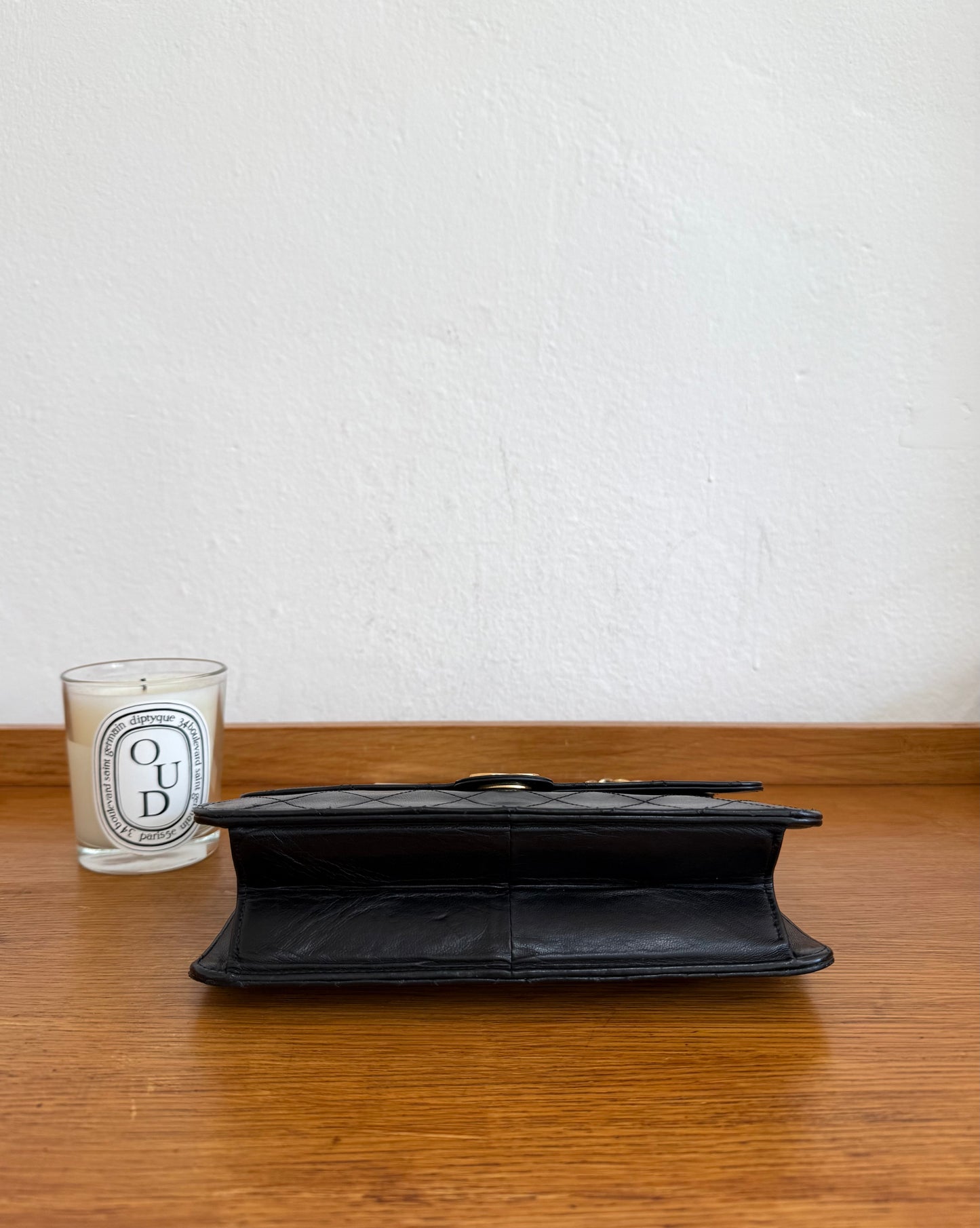 CHANEL CLASSIC SINGLE FLAP BAG LAMBSKIN BLACK 24K GOLD HW