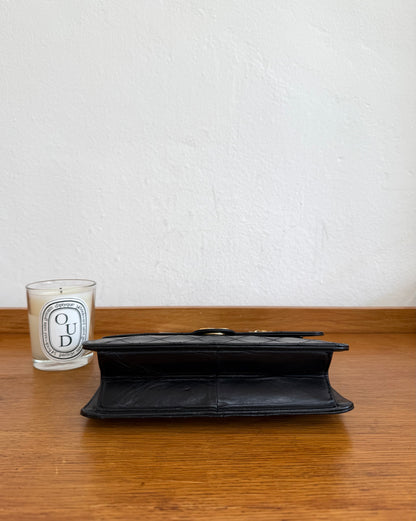 CHANEL CLASSIC SINGLE FLAP BAG LAMBSKIN BLACK 24K GOLD HW