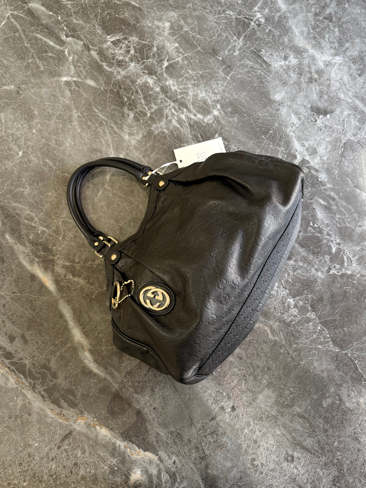Gucci Sukey Guccissima Leather Tote Bag Black Gold HW