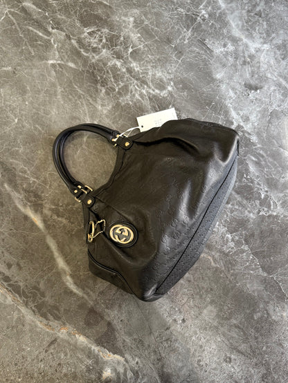 Gucci Sukey Guccissima Leather Tote Bag Black Gold HW