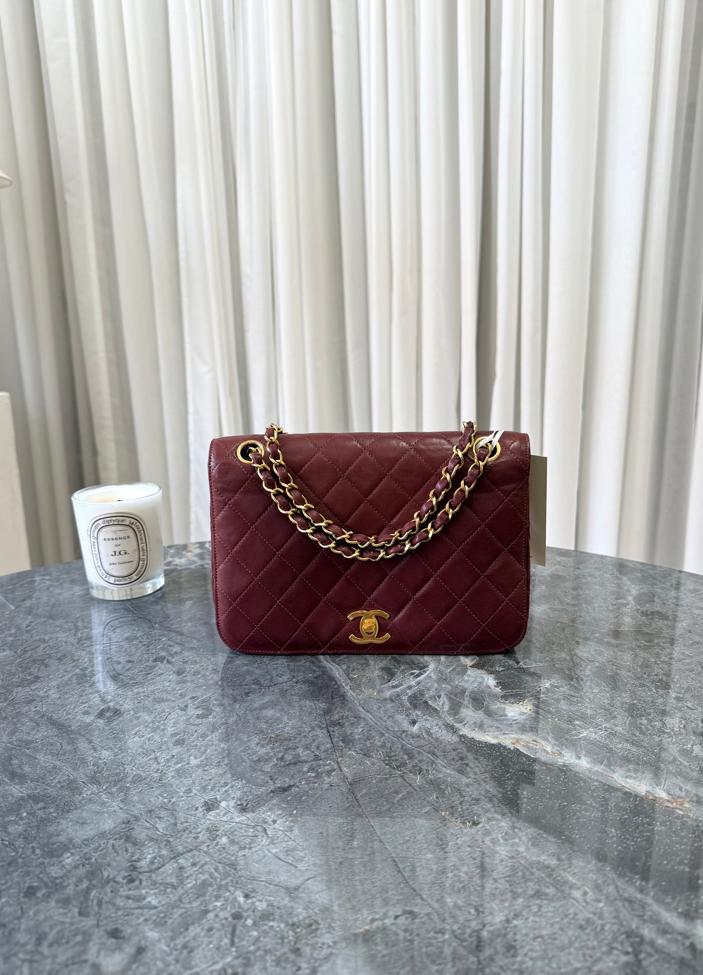 CHANEL FULL FLAP TWIST LOCK 24k GOLD BURGUNDY