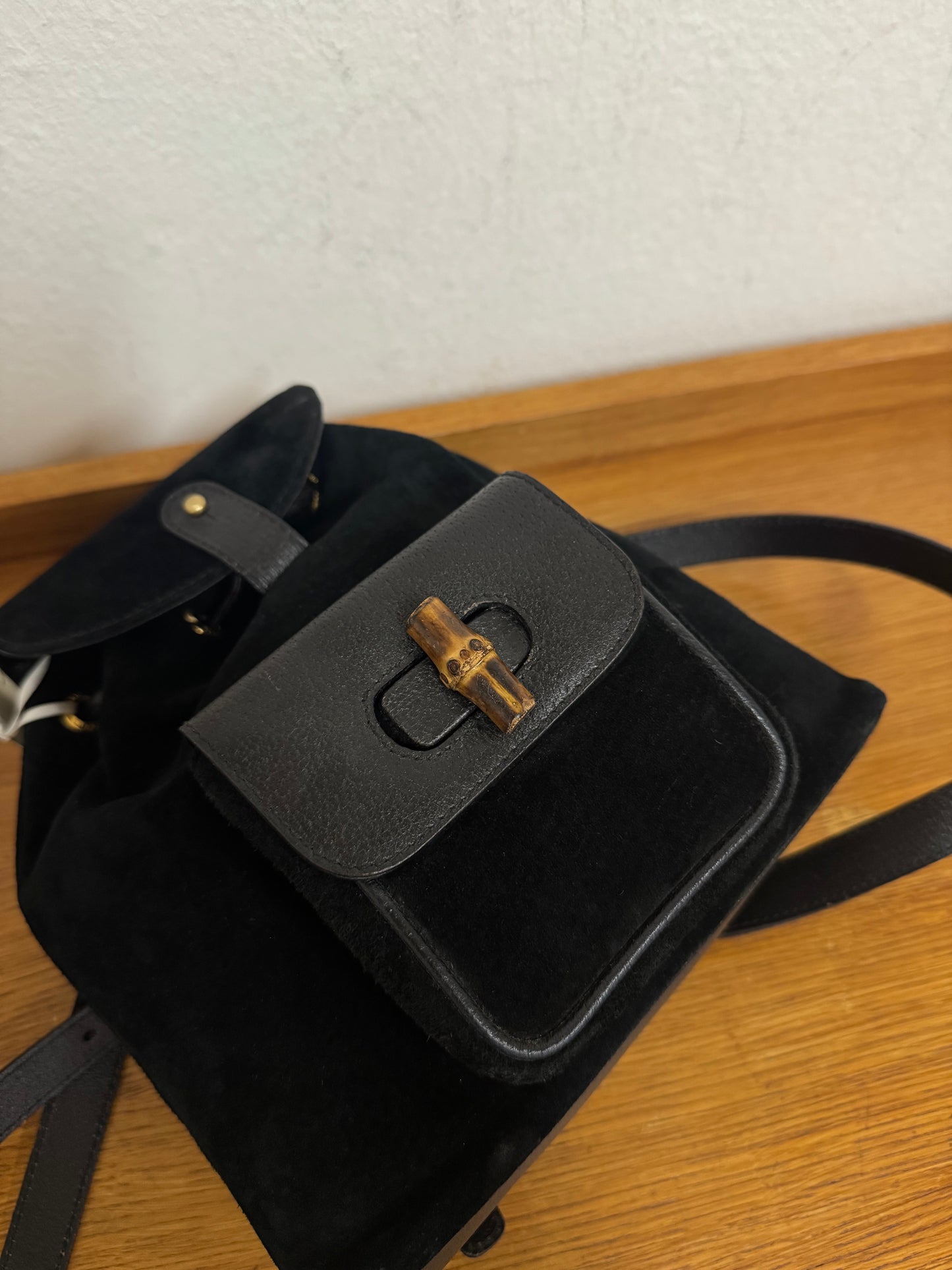 GUCCI SUEDE BAMBOO BACKAPACK